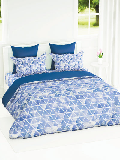 Super Soft 100% Natural Cotton Fabric Double Comforter For Winters <small> (geometric-blue/white)</small>