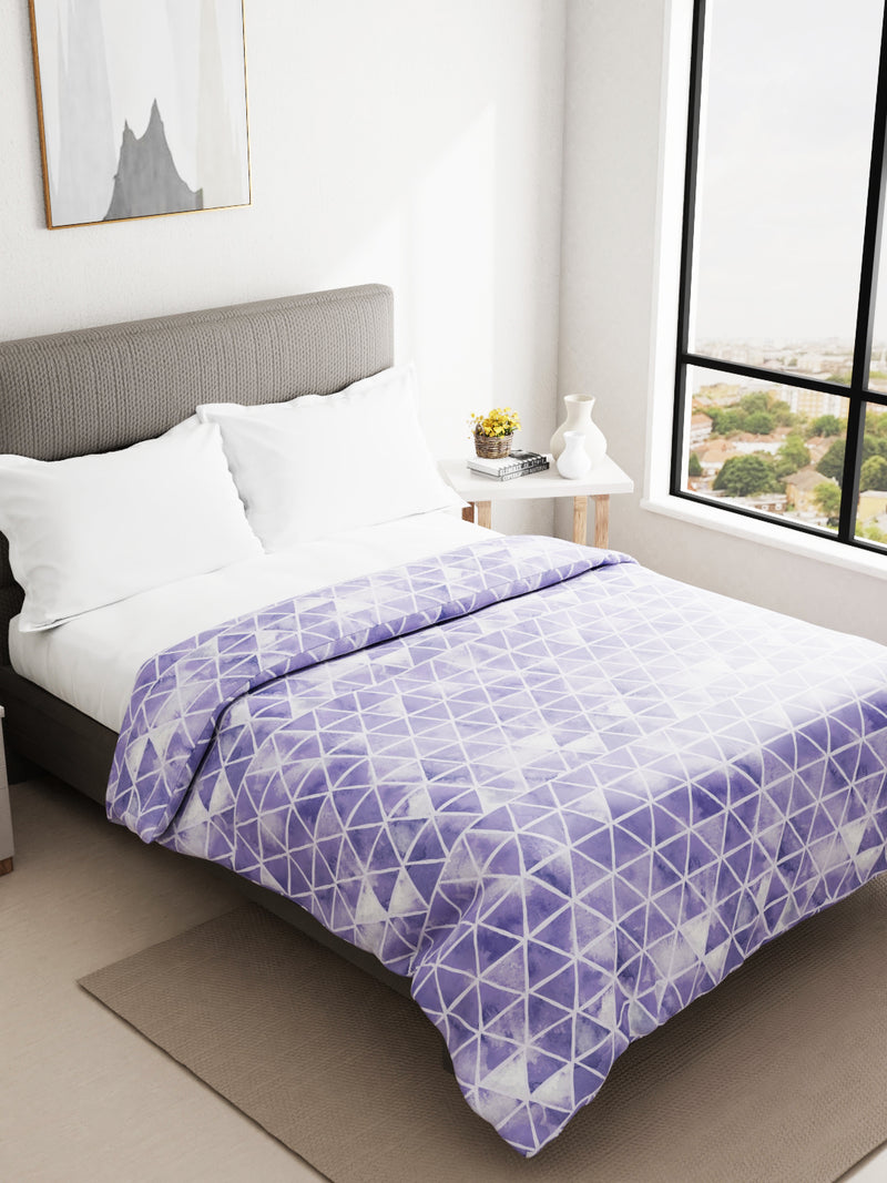 Super Soft 100% Natural Cotton Fabric Double Comforter For All Weather <small> (geometric-purple/white)</small>