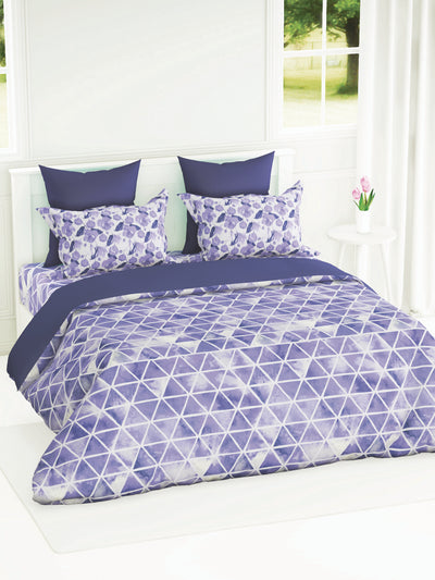 Super Soft 100% Natural Cotton Fabric Double Comforter For All Weather <small> (geometric-purple/white)</small>