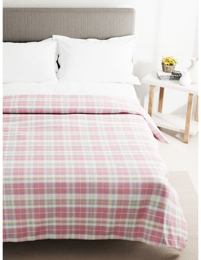 Super Soft 100% Natural Cotton Fabric Double Comforter For All Weather <small> (checks-pink/multi)</small>