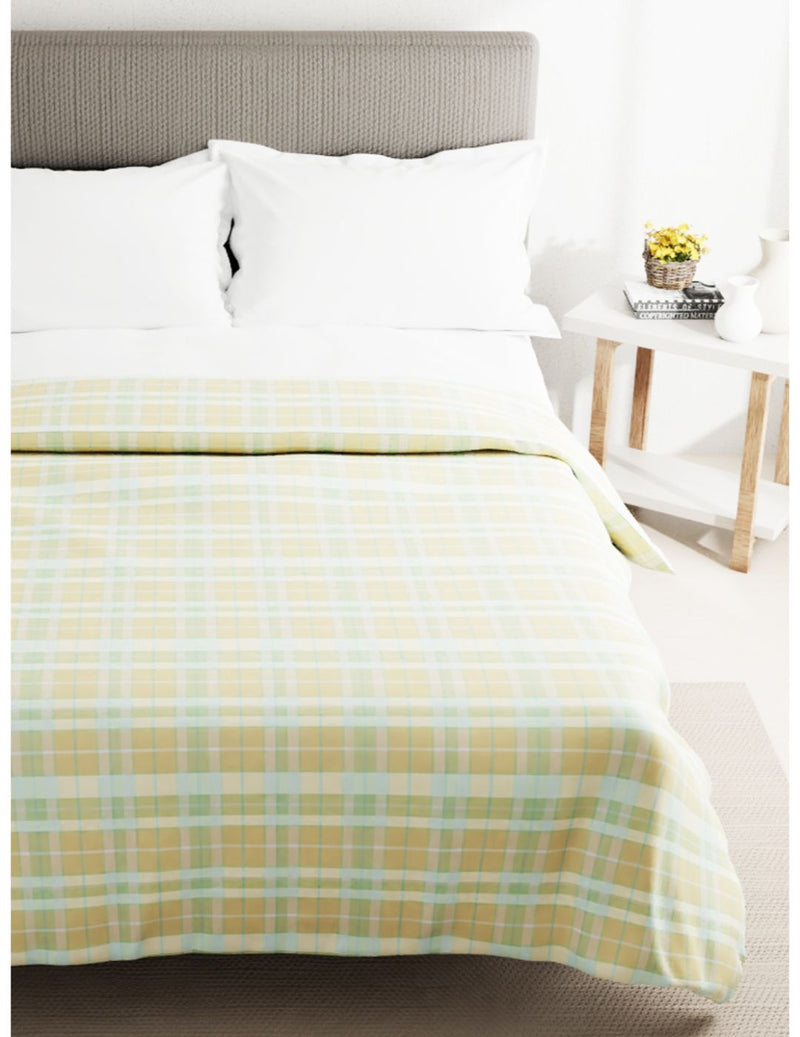 Super Soft 100% Natural Cotton Fabric Double Comforter For All Weather <small> (checks-yellow/multi)</small>