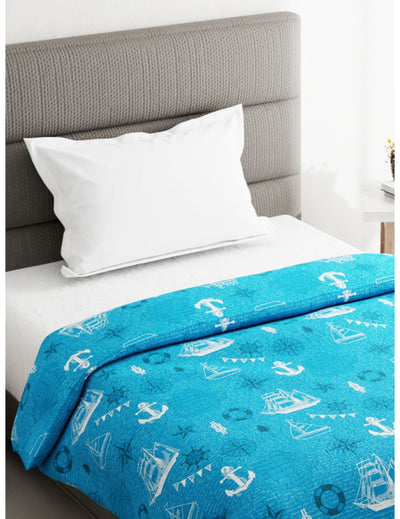 Super Soft 100% Natural Cotton Fabric Single Comforter For All Weather <small> (geometric-blue)</small>