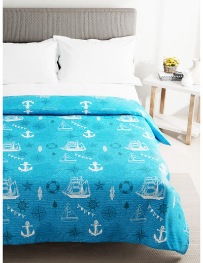 Super Soft 100% Natural Cotton Fabric Double Comforter For All Weather <small> (geometric-blue)</small>