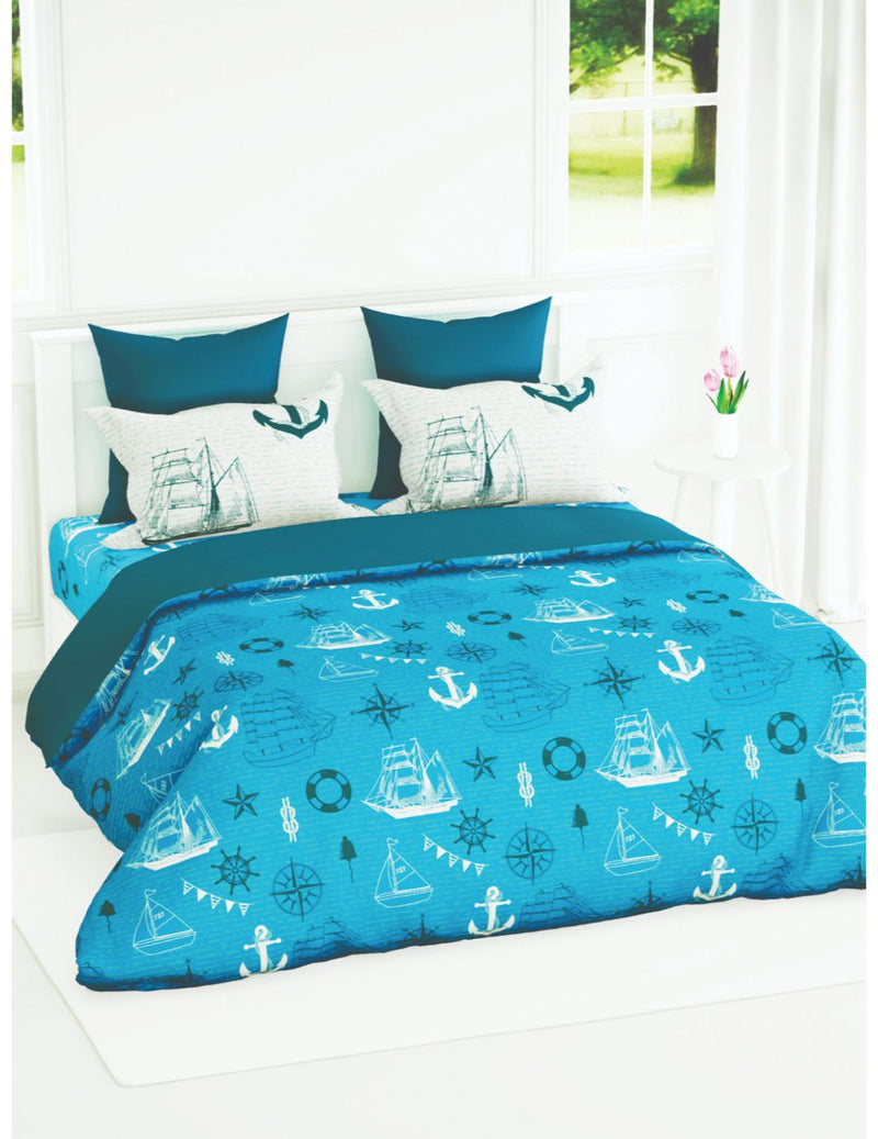 Super Soft 100% Natural Cotton Fabric Double Comforter For All Weather <small> (geometric-blue)</small>