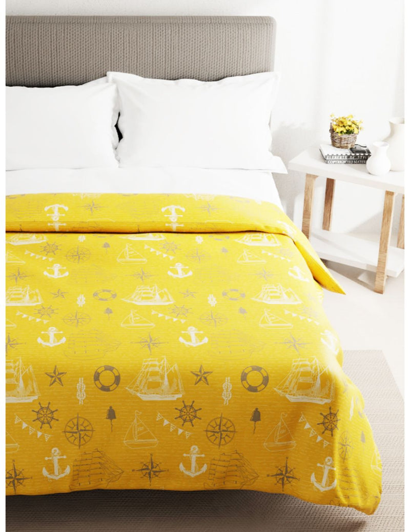 Super Soft 100% Natural Cotton Fabric Double Comforter For All Weather <small> (geometric-yellow)</small>