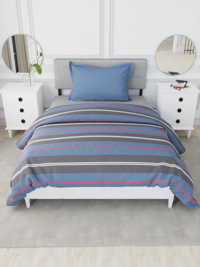 Designer 100% Satin Cotton Comforter For All Weather <small> (stripe-blue/yellow)</small>