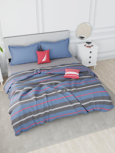 Designer 100% Satin Cotton Comforter For All Weather <small> (stripe-blue/red)</small>