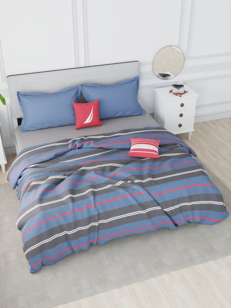 Designer 100% Satin Cotton Comforter For All Weather <small> (stripe-blue/red)</small>