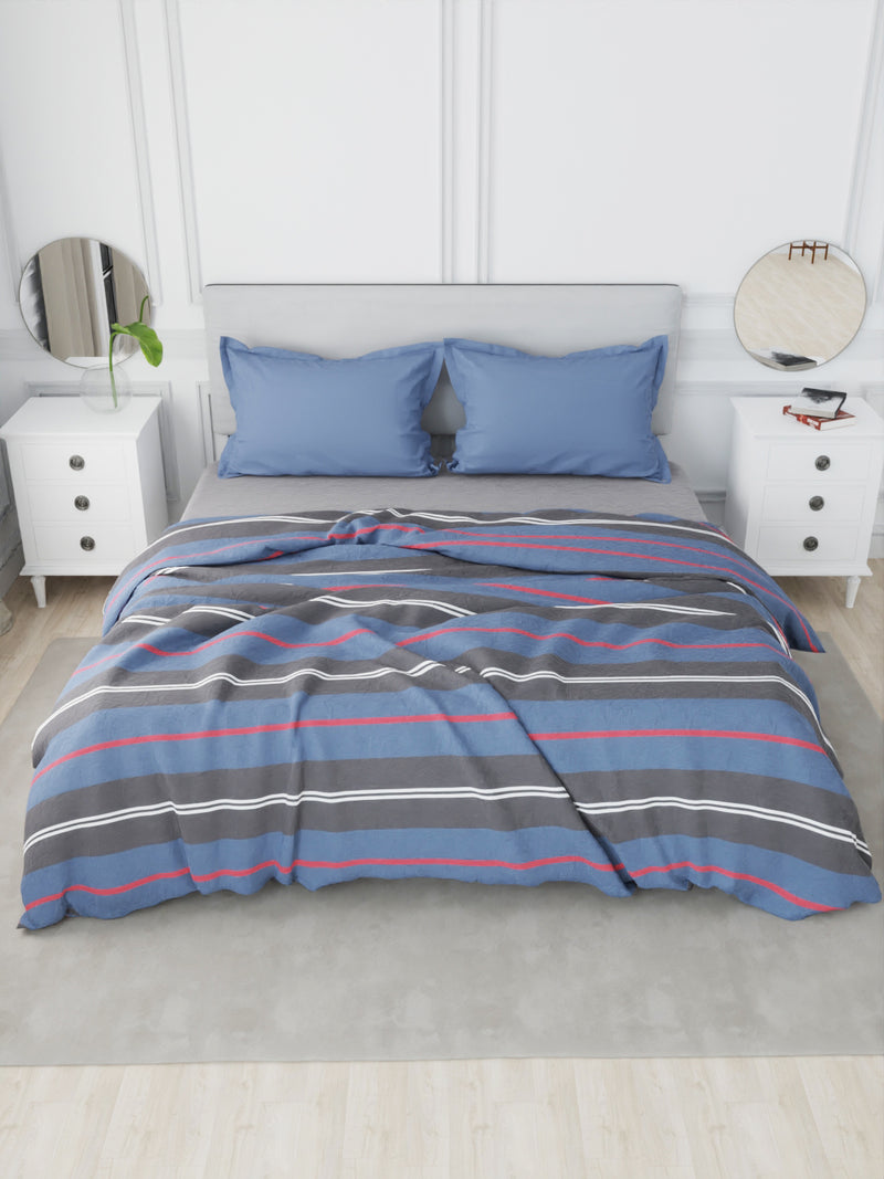 Designer 100% Satin Cotton Comforter For All Weather <small> (stripe-blue/red)</small>