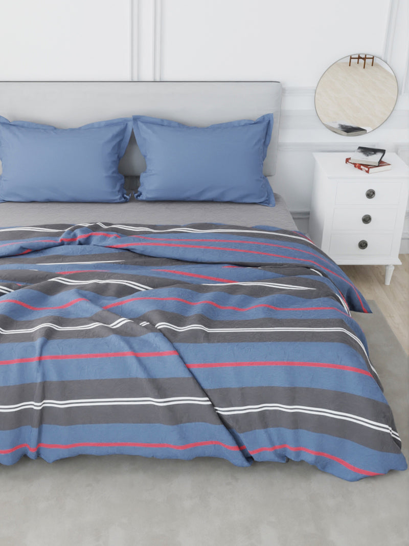 Designer 100% Satin Cotton Comforter For All Weather <small> (stripe-blue/red)</small>