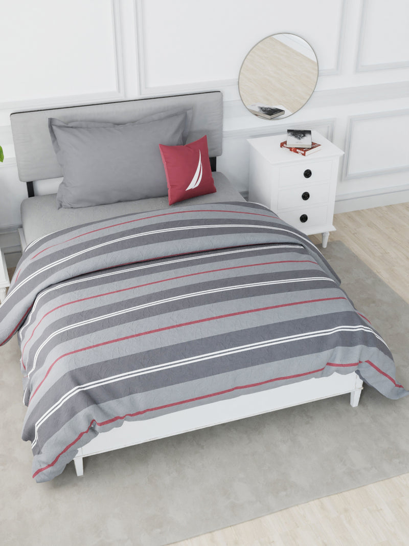 Designer 100% Satin Cotton Comforter For All Weather <small> (stripe-grey/maroon)</small>