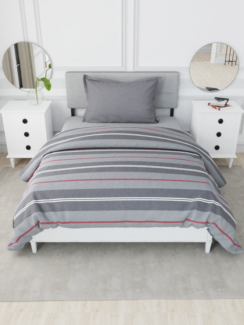 Designer 100% Satin Cotton Comforter For All Weather <small> (stripe-grey/maroon)</small>