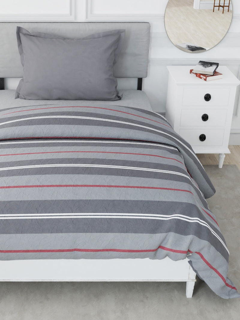 Designer 100% Satin Cotton Comforter For All Weather <small> (stripe-grey/maroon)</small>