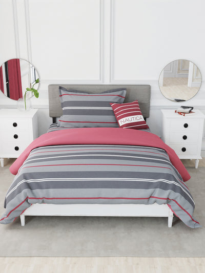 Designer 100% Satin Cotton Comforter For All Weather <small> (stripe-grey/maroon)</small>