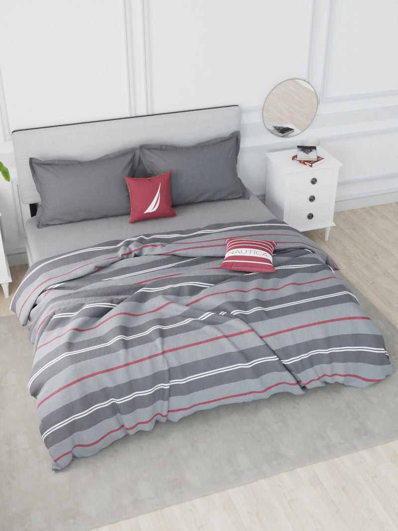 Designer 100% Satin Cotton Comforter For All Weather <small> (stripe-grey/maroon)</small>