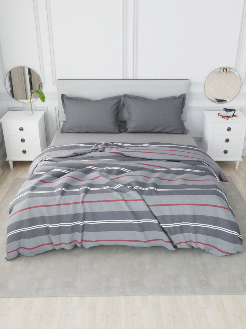 Designer 100% Satin Cotton Comforter For All Weather <small> (stripe-grey/maroon)</small>