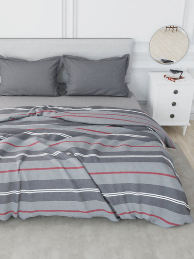 Designer 100% Satin Cotton Comforter For All Weather <small> (stripe-grey/maroon)</small>