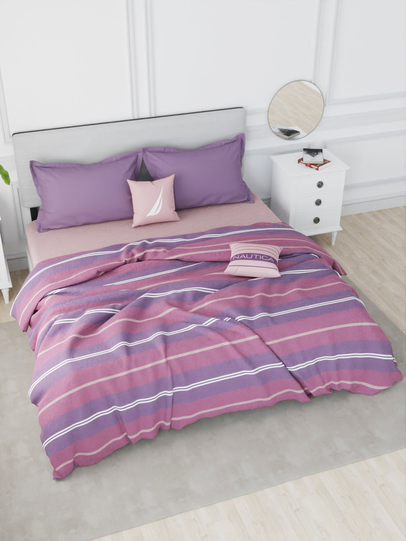 Designer 100% Satin Cotton Comforter For All Weather <small> (stripe-plum/purple)</small>