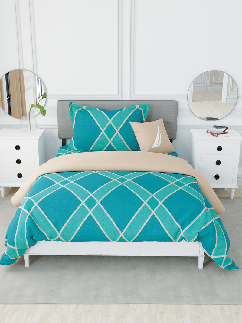 Designer 100% Satin Cotton Comforter For All Weather <small> (geometric-green/khaki)</small>