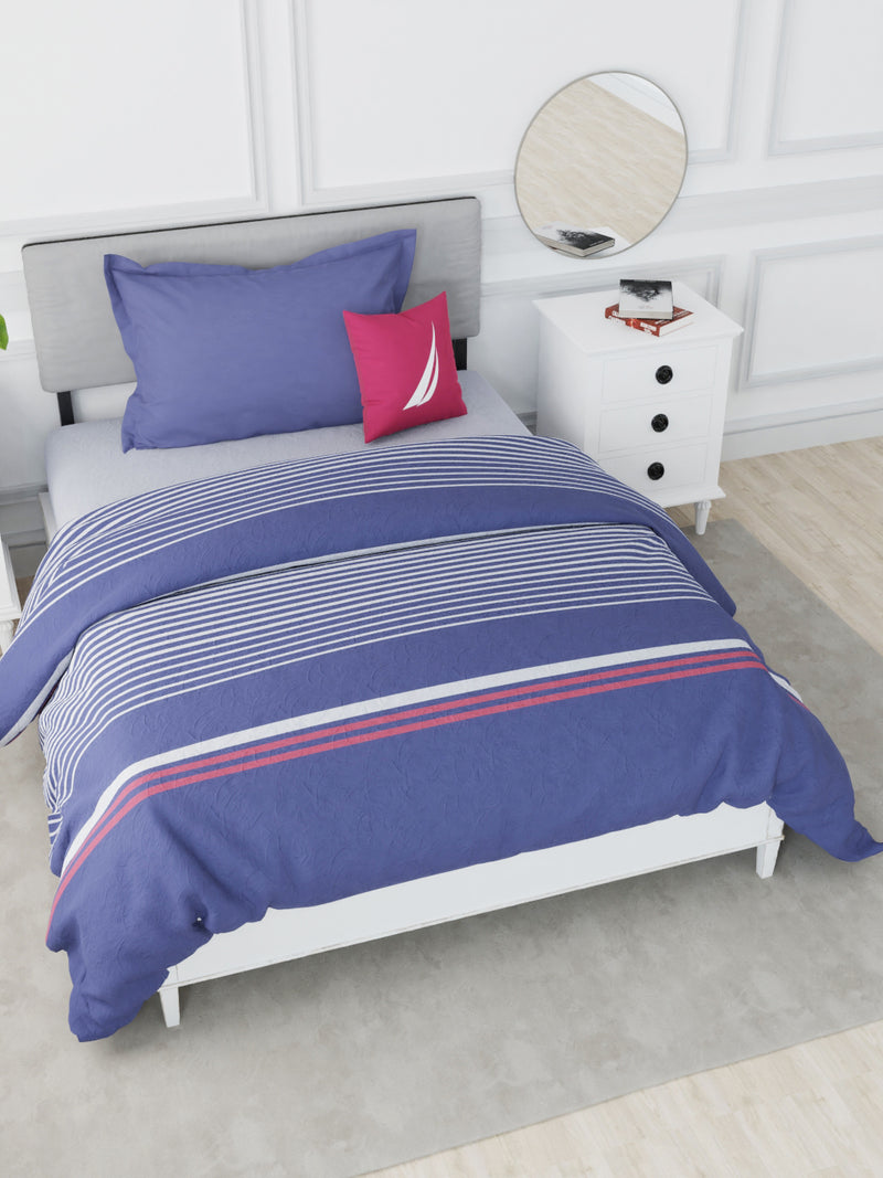 Designer 100% Satin Cotton Comforter For All Weather <small> (stripe-navy blue/red)</small>