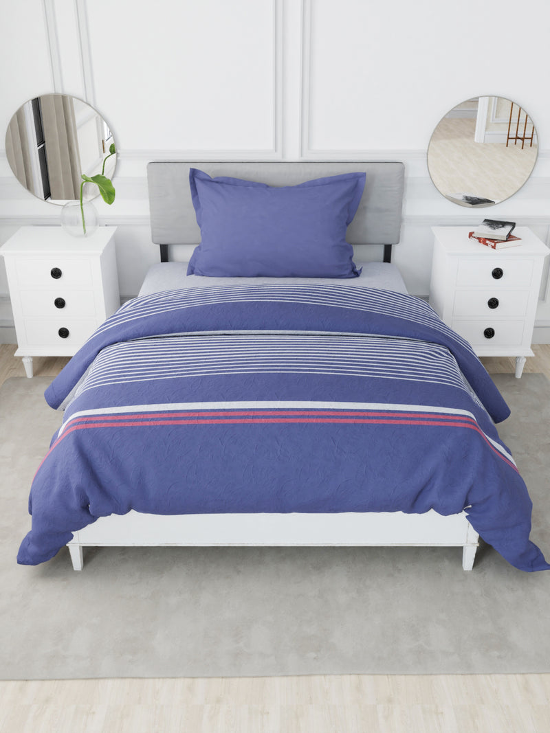 Designer 100% Satin Cotton Comforter For All Weather <small> (stripe-navy blue/red)</small>