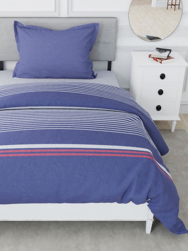 Designer 100% Satin Cotton Comforter For All Weather <small> (stripe-navy blue/red)</small>