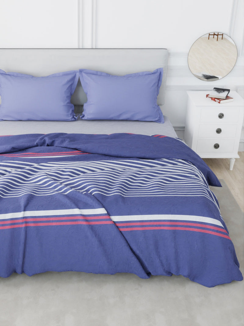 Designer 100% Satin Cotton Comforter For All Weather <small> (stripe-purple/grey)</small>