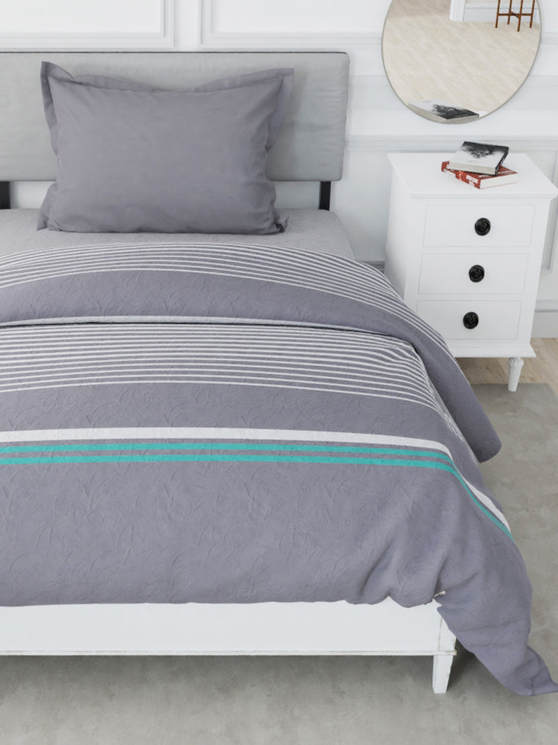 Designer 100% Satin Cotton Comforter For All Weather <small> (stripe-grey/aqua)</small>