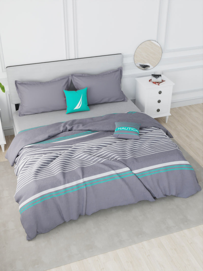 Designer 100% Satin Cotton Comforter For All Weather <small> (stripe-grey/aqua)</small>