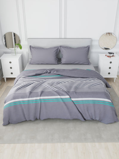 Designer 100% Satin Cotton Comforter For All Weather <small> (stripe-grey/aqua)</small>