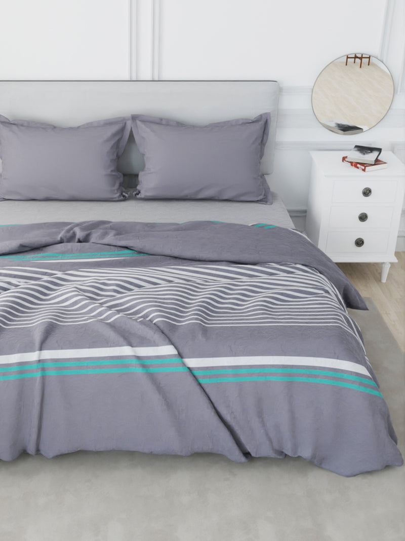 Designer 100% Satin Cotton Comforter For All Weather <small> (stripe-grey/aqua)</small>