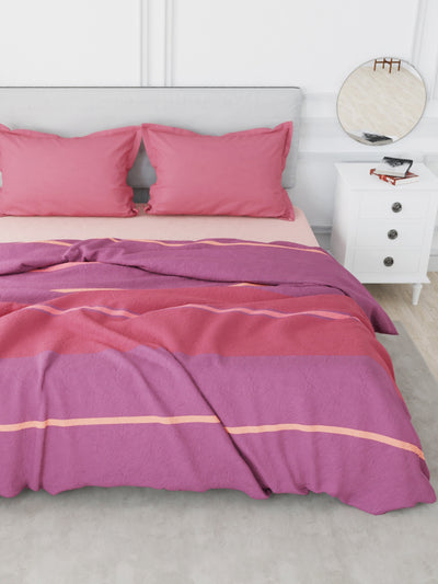 Designer 100% Satin Cotton Comforter For All Weather <small> (stripe-pink/purple)</small>