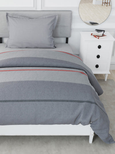 Designer 100% Satin Cotton Comforter For All Weather <small> (stripe-grey/red)</small>