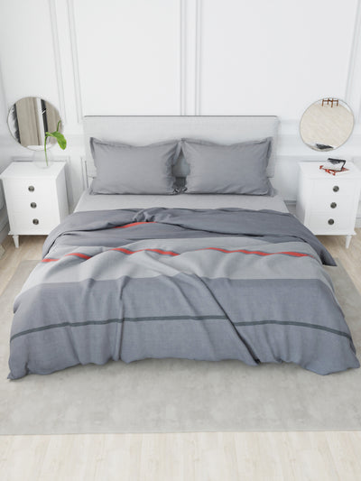 Designer 100% Satin Cotton Comforter For All Weather <small> (stripe-grey/red)</small>