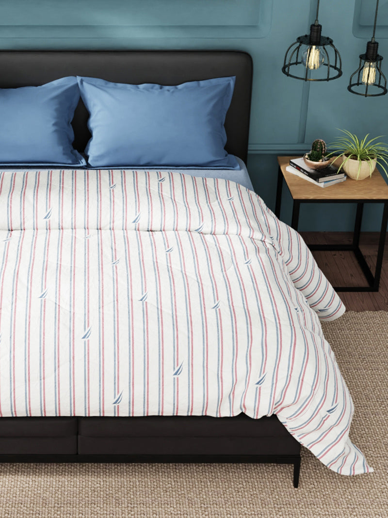 Super Soft 100% Cotton Fabric Comforter For All Weather <small> (stripe-red/blue)</small>