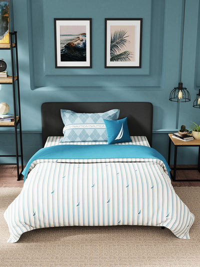 Super Soft 100% Cotton Fabric Comforter For All Weather <small> (stripe-blue/dk. blue)</small>