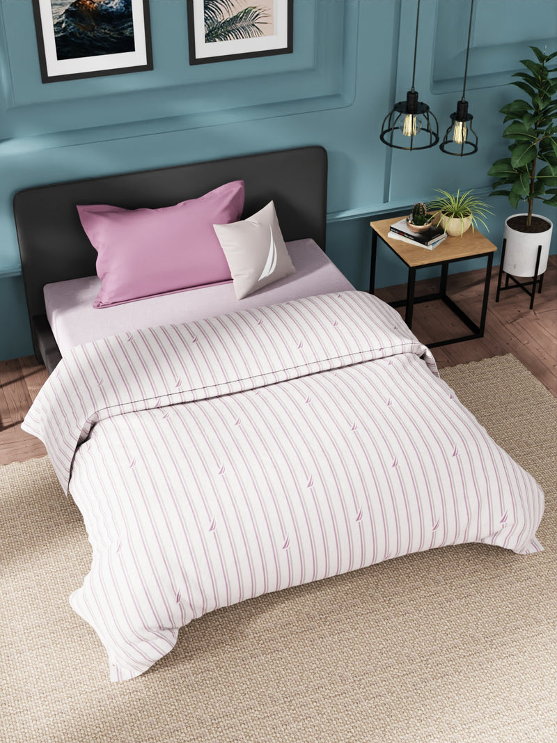 Super Soft 100% Cotton Fabric Comforter For All Weather <small> (stripe-grey/plum)</small>