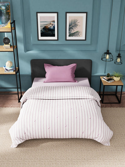 Super Soft 100% Cotton Fabric Comforter For All Weather <small> (stripe-grey/plum)</small>