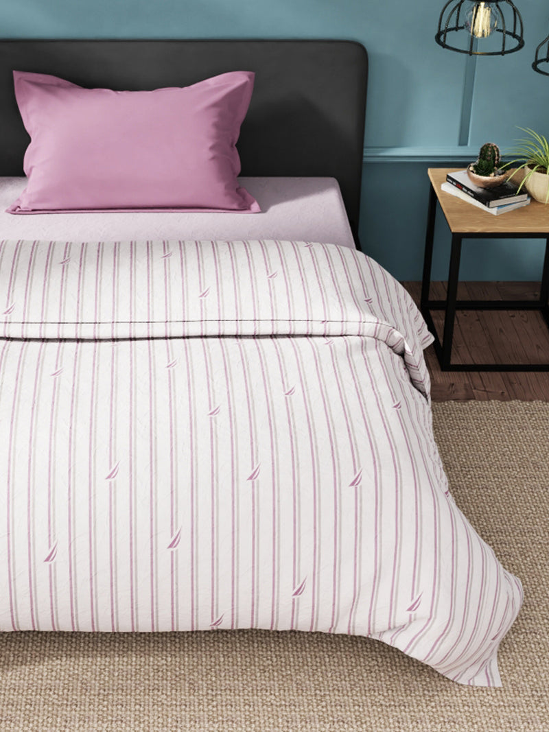 Super Soft 100% Cotton Fabric Comforter For All Weather <small> (stripe-grey/plum)</small>