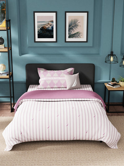 Super Soft 100% Cotton Fabric Comforter For All Weather <small> (stripe-grey/plum)</small>