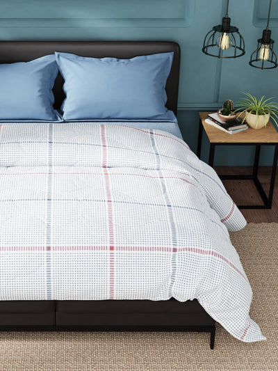 Super Soft 100% Cotton Fabric Comforter For All Weather <small> (checks-blue/red)</small>