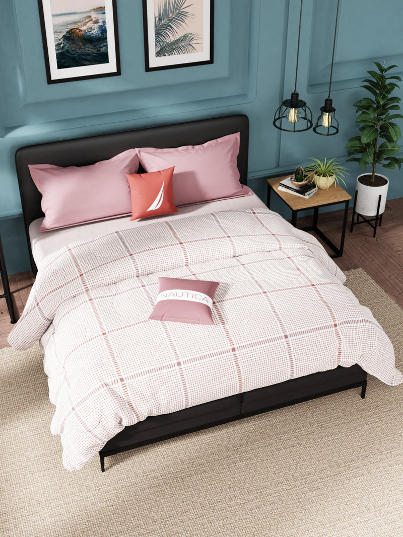 Super Soft 100% Cotton Fabric Comforter For All Weather <small> (checks-pink/red)</small>