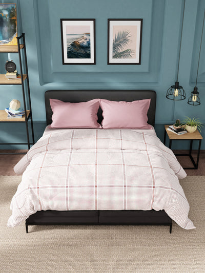 Super Soft 100% Cotton Fabric Comforter For All Weather <small> (checks-pink/red)</small>