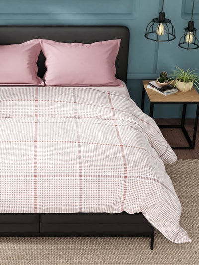 Super Soft 100% Cotton Fabric Comforter For All Weather <small> (checks-pink/red)</small>