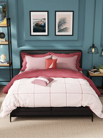Super Soft 100% Cotton Fabric Comforter For All Weather <small> (checks-pink/red)</small>