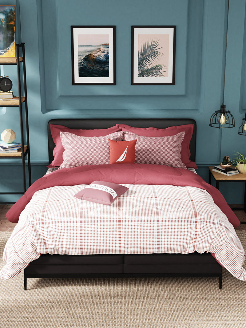 Super Soft 100% Cotton Fabric Comforter For All Weather <small> (checks-pink/red)</small>