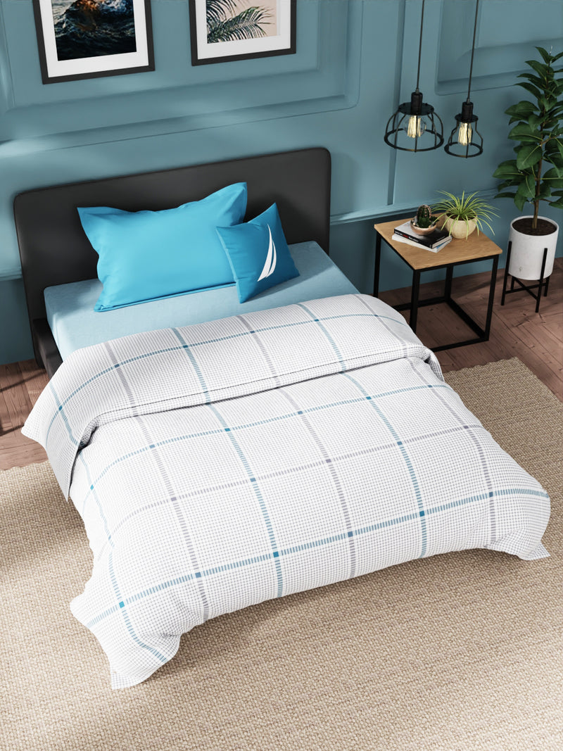 Super Soft 100% Cotton Fabric Comforter For All Weather <small> (checks-grey/blue)</small>