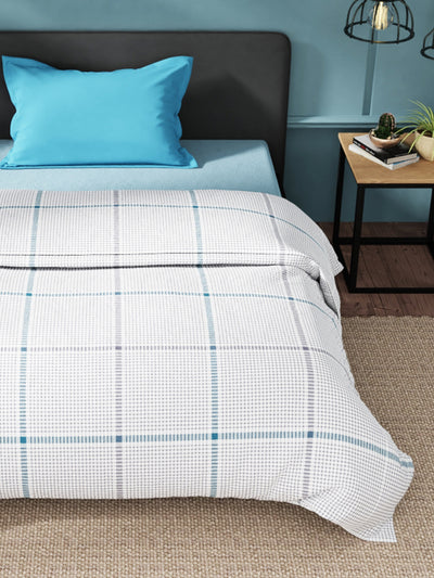 Super Soft 100% Cotton Fabric Comforter For All Weather <small> (checks-grey/blue)</small>