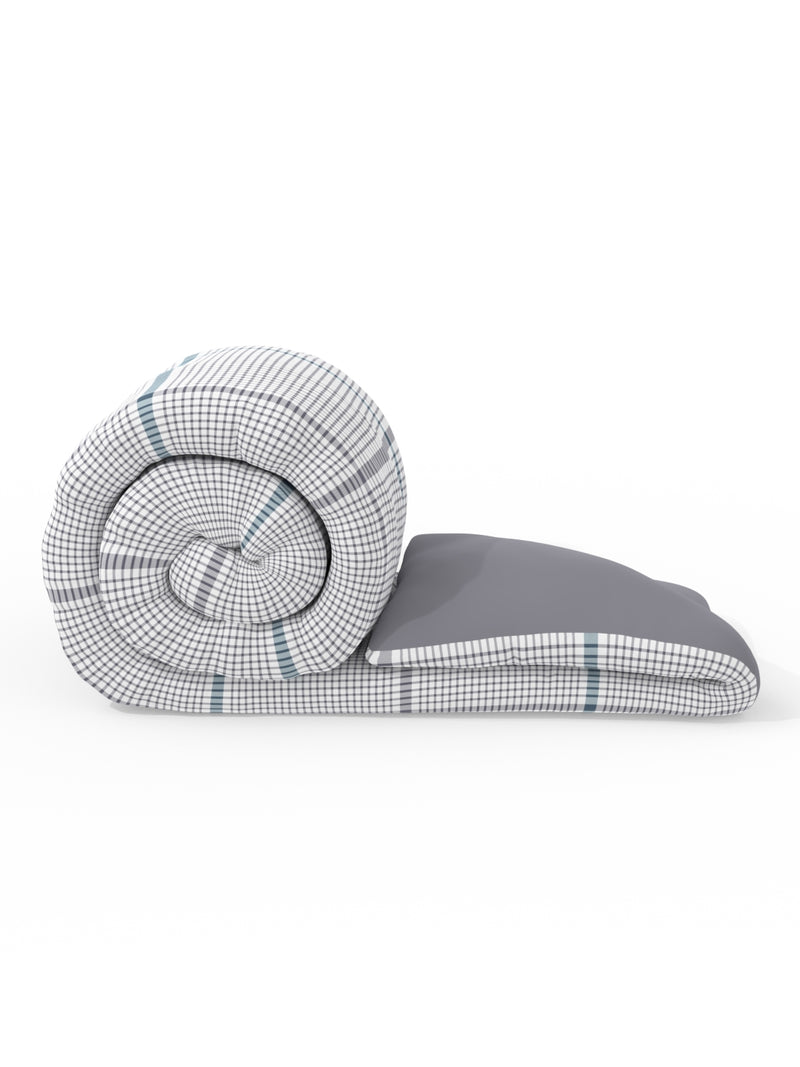 Super Soft 100% Cotton Fabric Comforter For All Weather <small> (checks-grey/blue)</small>