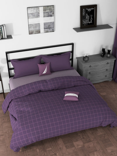COMFORTER 100% Premium Cotton Fabric Comforter For All Weather <small> (checks-wine/purple)</small>